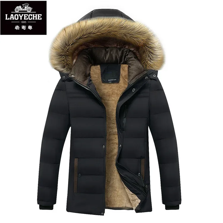 老爷车棉衣爸爸装防风外套毛领连帽冬季中老年上装男士中长款保暖
