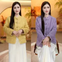 【紫香】秋冬加棉加厚外套新中式宽松圆领提花国风冬季保暖上衣女款