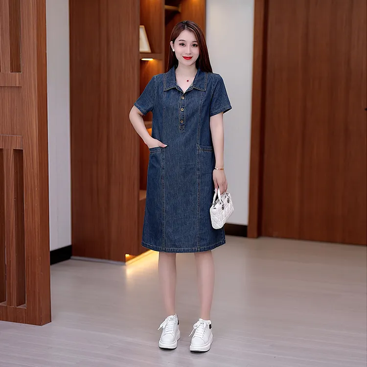 【衬衫夏】舒适宽松显瘦夏季中长款牛仔连衣裙时尚通勤气质A4085
