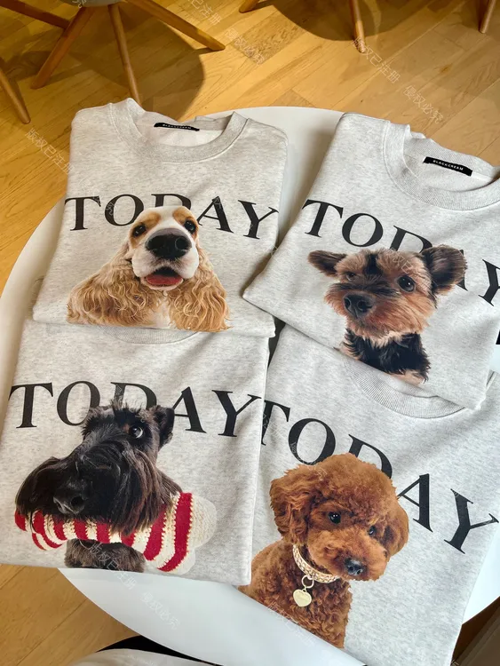 【燕麦色狗狗】有口袋毛圈底狗狗印花高个子加长版宽松卫衣女