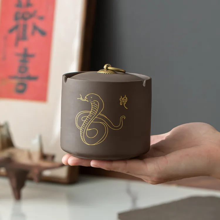 陶瓷烟灰缸家用客厅摆件防风防飞灰密封大号多功能紫砂带盖烟灰缸
