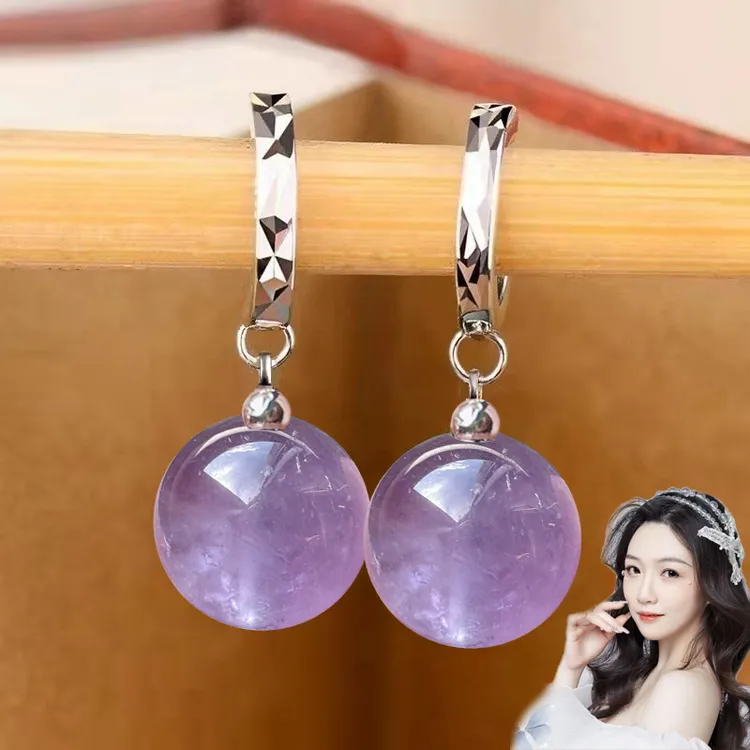 【典典福利】s925银天然紫水晶银耳环简约大气气质高级感轻奢百搭