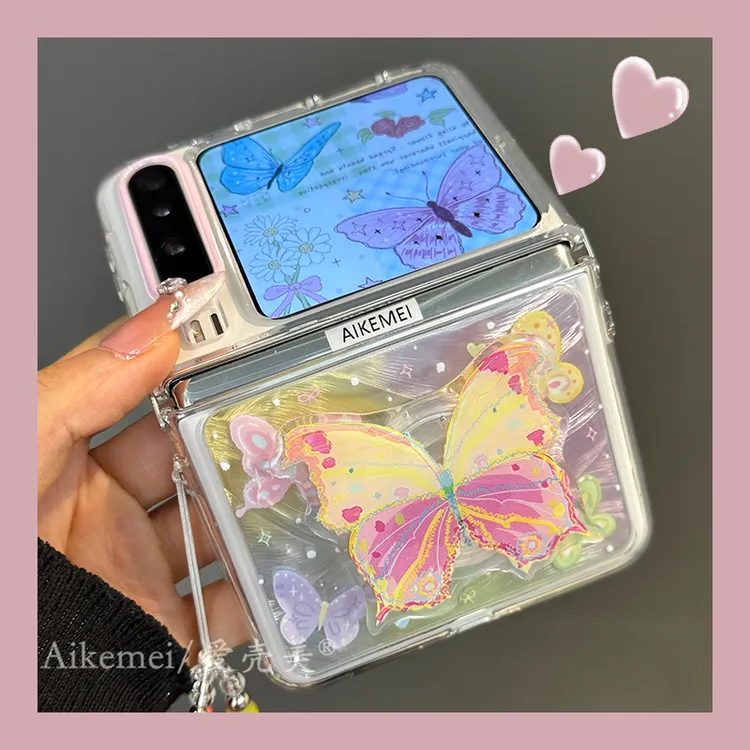 适用华为purax典藏版折叠屏手机壳pocket2可爱羽纱纹彩色蝴蝶支架