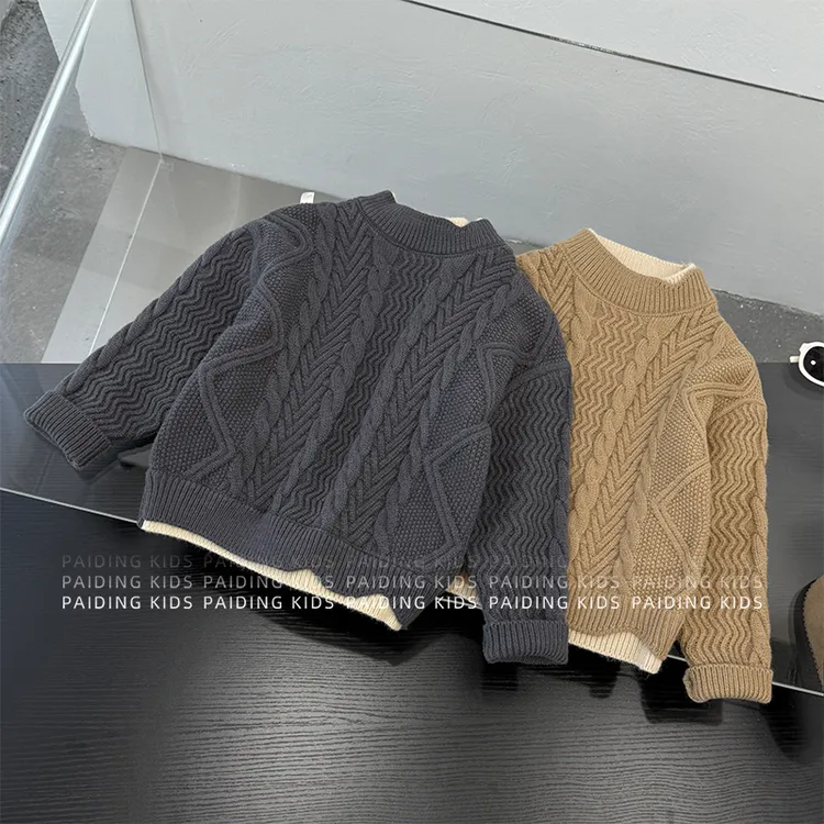 【现货-加绒加厚】冬装儿童韩版时尚经典两色保暖针织毛衣SJ6882