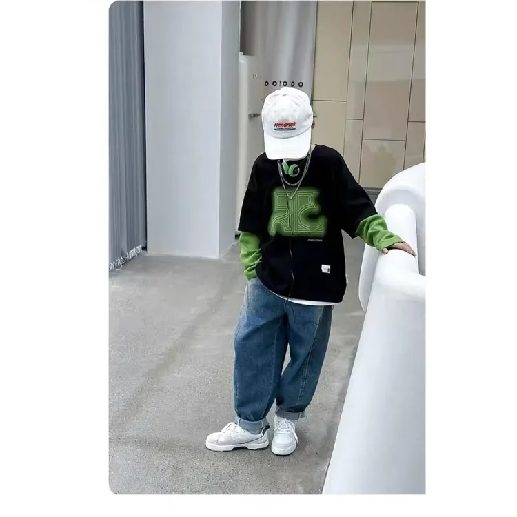 男童秋装长袖T恤2025新款儿童春秋款卡通假两件打底衫男孩春装潮