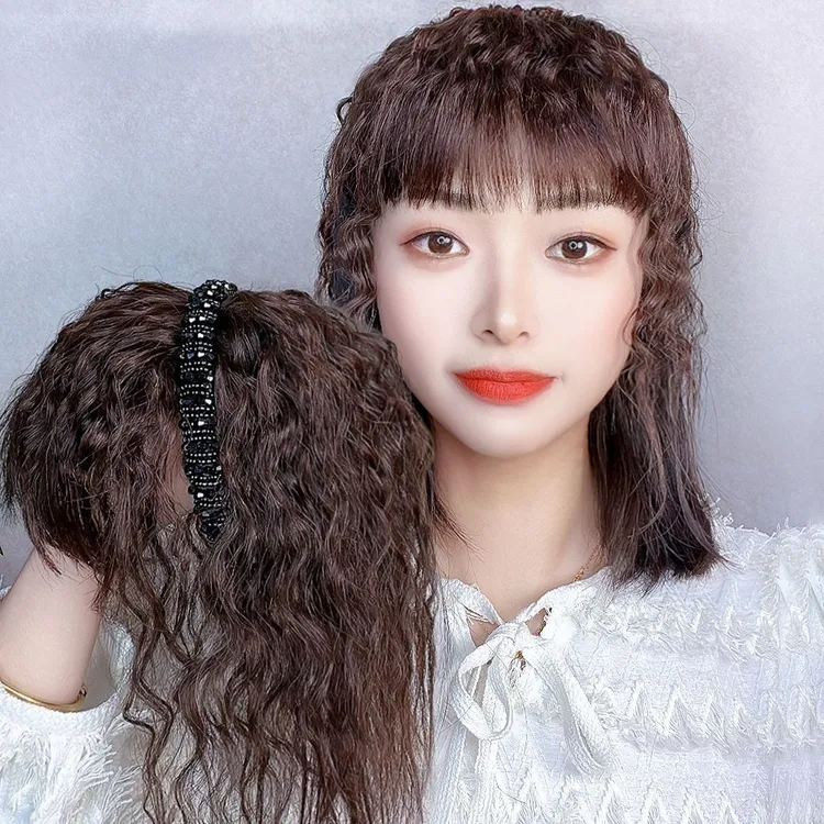 黑钻发箍假发卷发假发全真发轻薄透气补发片增发量遮白发头顶