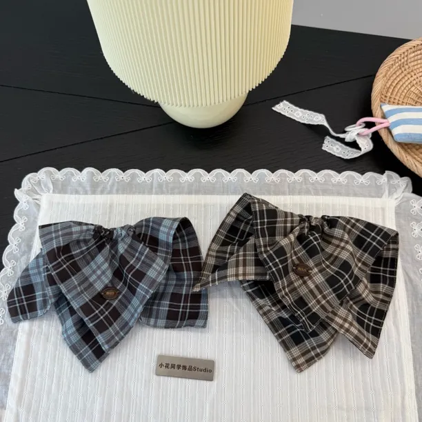 韩国饰品2025新款小香风字母Min蓝灰绿色格子方巾大肠圈发圈