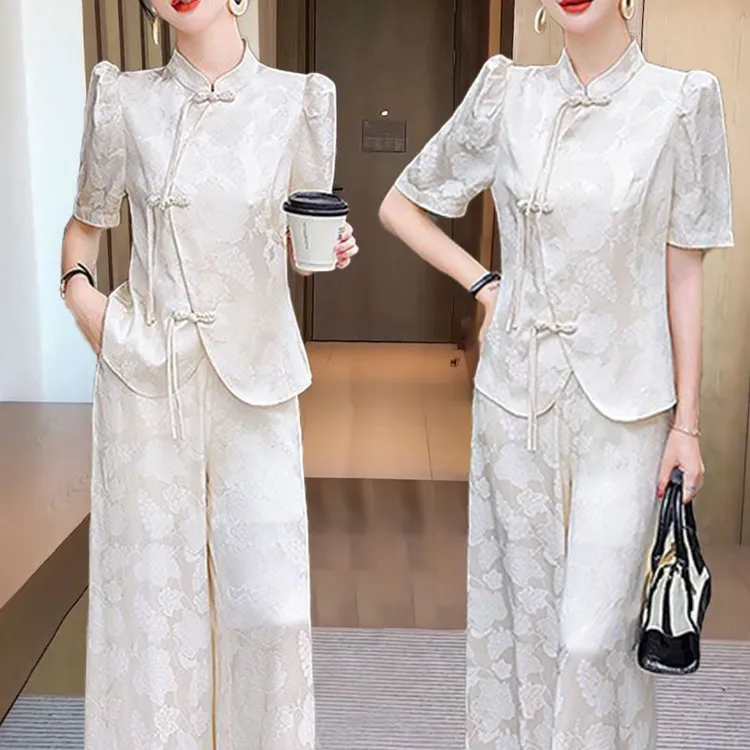 夏季气质职场女装单套装新中式国风改良旗袍女季新轻奢感阔腿裤