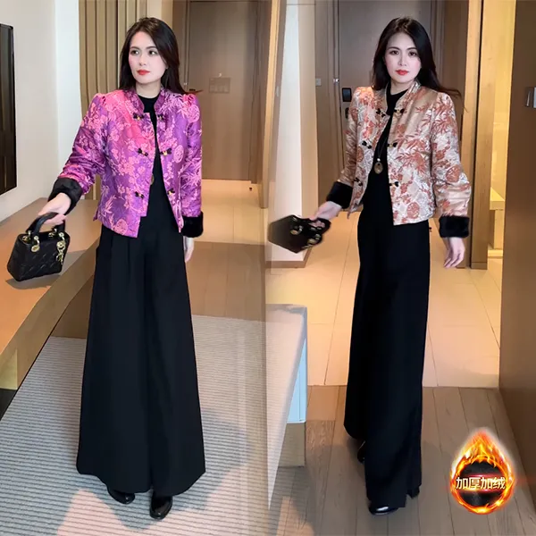 【有运费险】秋冬新款新中式穿搭时尚气质国风提花加绒短外套130