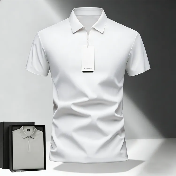 【型男穿搭】夏季半拉链冰丝速干透气短袖POLO衫运动休闲弹力T恤商品图