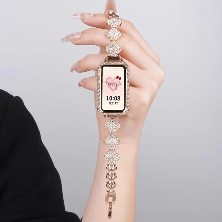 适用华为手环10/9手表带8代nfc施华洛金属表链智能运动女镶钻腕带