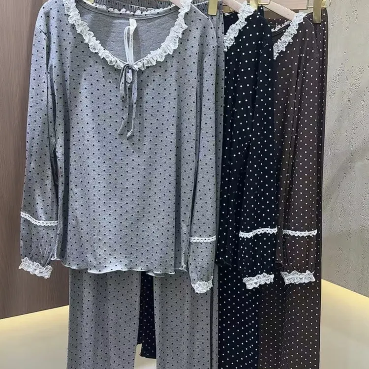 水靓花2025新款睡衣女莫代尔圆点长袖长裤家居服套装外穿甜美可爱