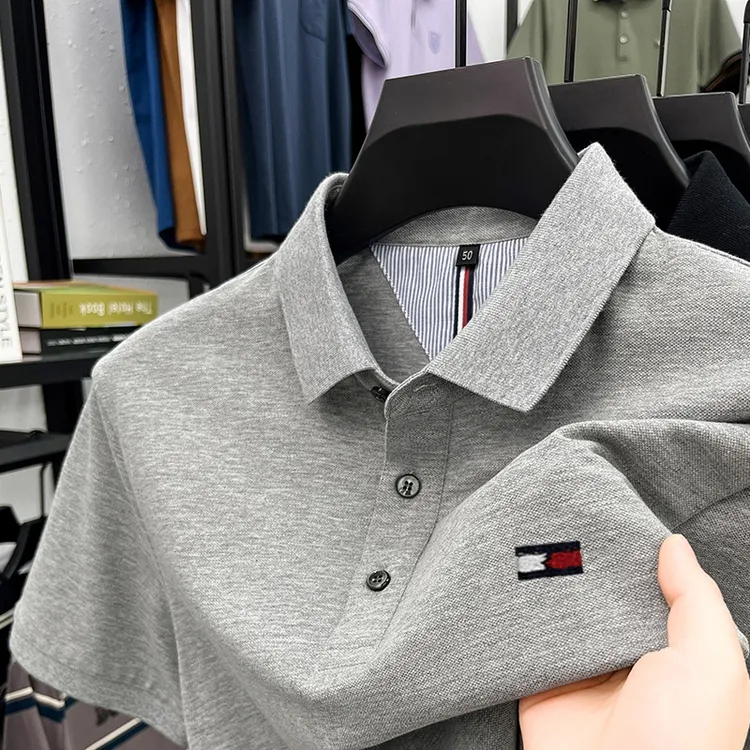 夏季新款汤米轻奢中年男士短袖polo衫100纯棉免烫新款休闲短袖t恤
