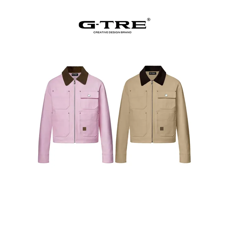 G-TRE25FW‘驴家’严导同款翻领条纹新贵老钱长袖拉链工装夹克外套