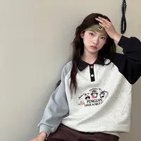【POLO】女童卫衣2025秋装新款中大童超好看韩版宽松撞色POLO卫衣