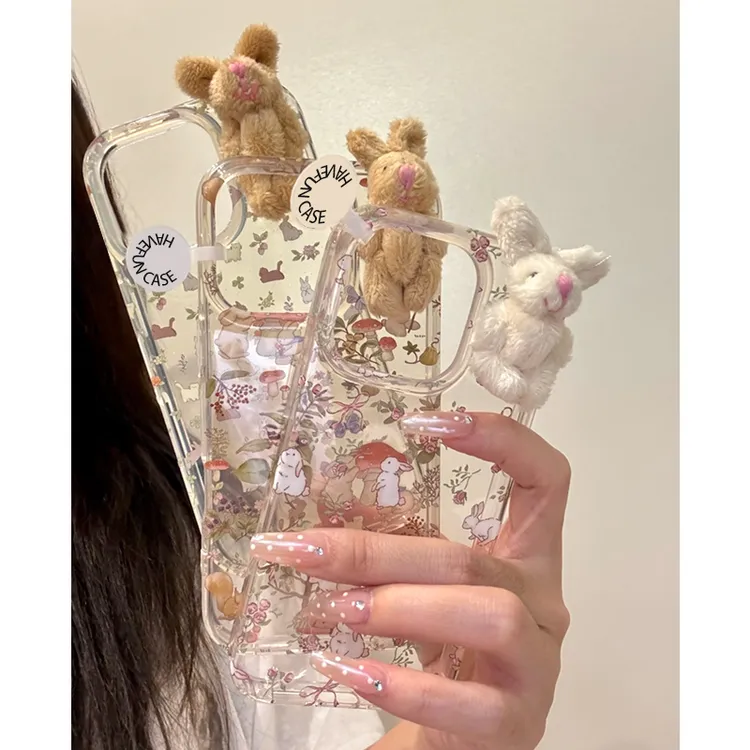 雅天立治愈系毛绒立体兔子适用苹果16手机壳iPhone13新1715promax