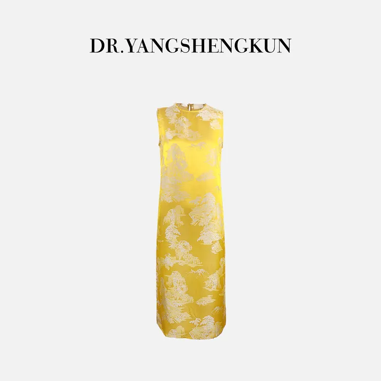 杨圣坤高级气质款提花圆领真丝连衣裙千金贵气名媛风女装L2561122