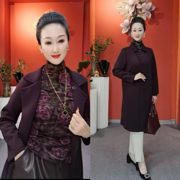 小方领双排扣韩版宽松简约空气层女装外套商务秋冬