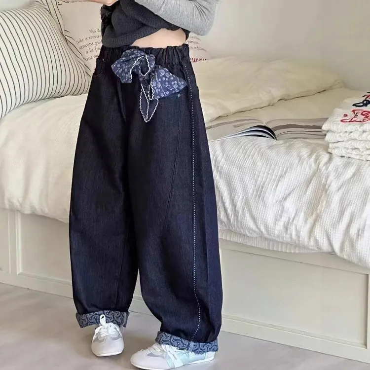 女童牛仔裤春秋2025新款洋气女大童休闲弯刀裤6-12岁春秋儿童裤子