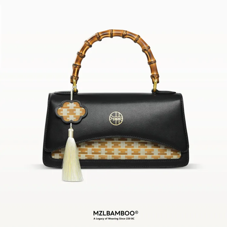 MZLBAMBOO-「匠心」系列竹节竹编女士皮包黑色小号收纳包
