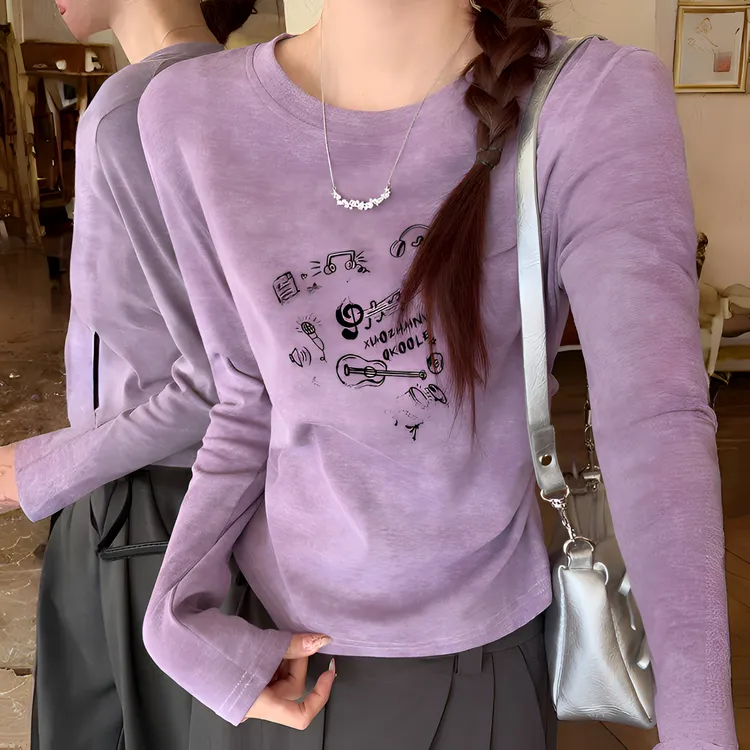 正肩打底衫内搭长袖t恤女装早秋冬美式复古chic慵懒风修身上衣服