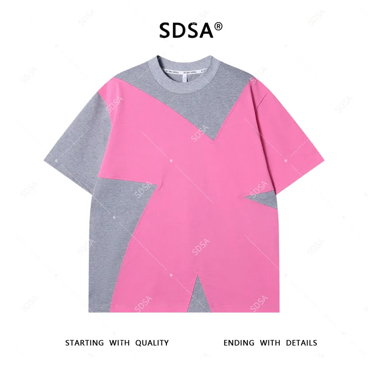 夏季高级感新款男士美式撞色印花设计短袖T恤时尚休闲圆领上衣