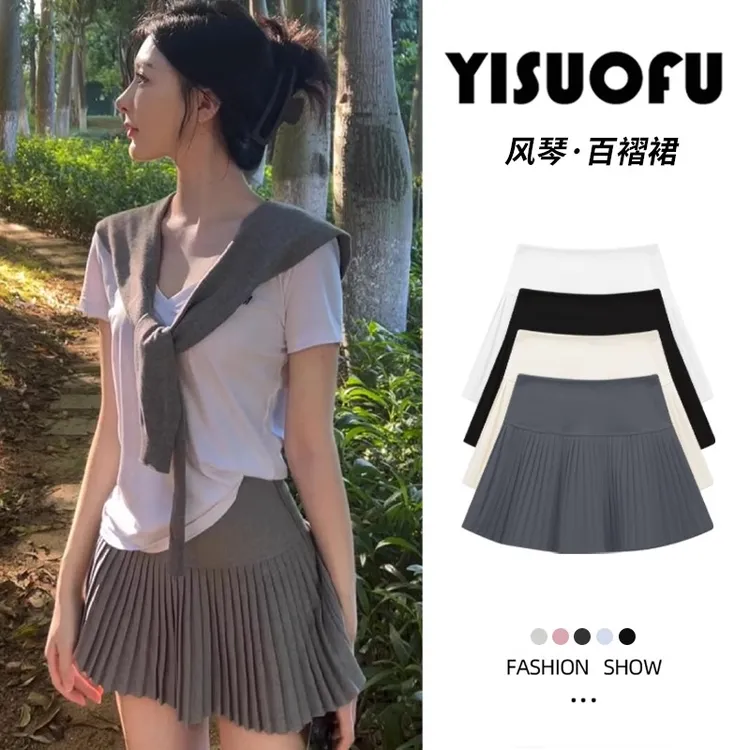 灰色风琴百褶裙女春秋2025新款小个子显瘦jk短裙学院风a字半身裙