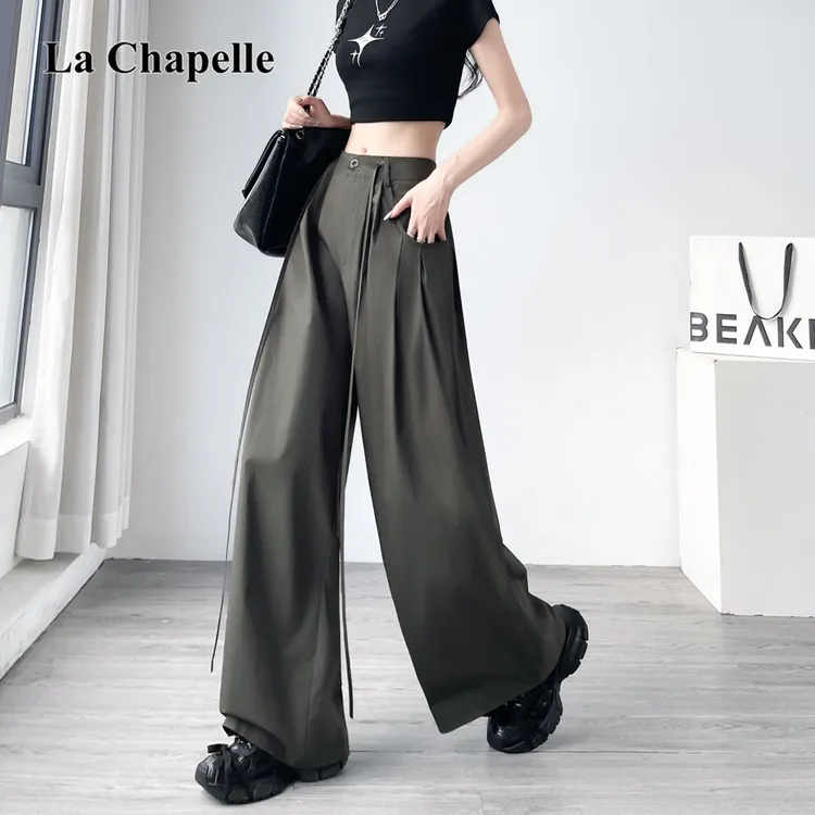 拉夏贝尔美式冰丝速干冲锋裤女夏薄款工装裤子宽松直筒休闲长裤子