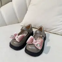 709【莫】儿童时尚休闲灰粉蝴蝶结小皮鞋-235C98