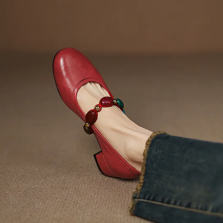 怀鸢|3.5cm法式绝美软皮玛丽珍小皮鞋女粗跟2025春夏中跟小单鞋