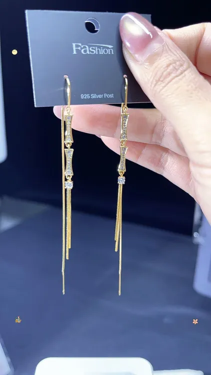 铜合金锆石耳饰 节节高升流苏耳线流苏耳环0115