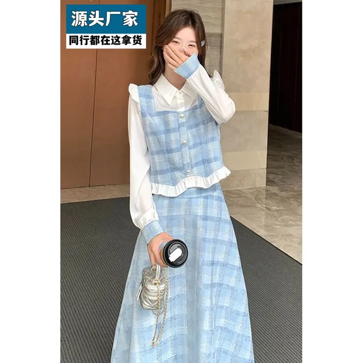 梵乐芬小香风套装裙女春秋2025新款学院风高级感超火网红爆款长袖