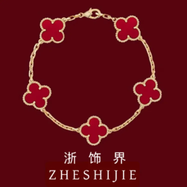非金属合成锆石手链 经典四叶草五花手链纯 925镀k金轻奢时尚