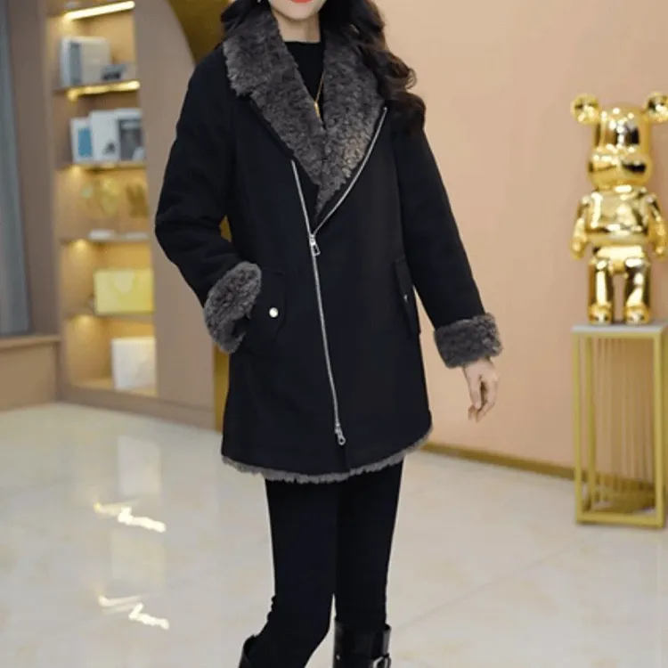 托卡毛时尚气质皮毛一体外套2025冬季新款洋气显瘦加厚保暖外穿