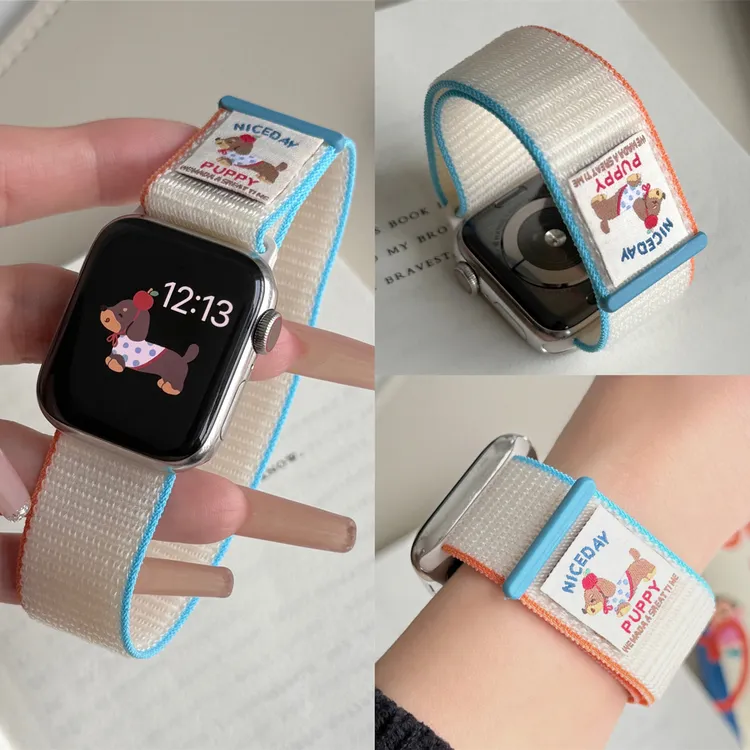 适用苹果手表iwatchs10可爱applewatchS9腊肠狗7尼龙8回环SE表带