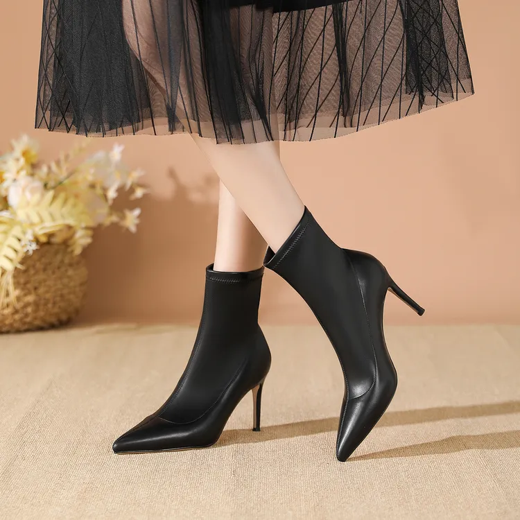 赵露思同款不累脚的弹力瘦瘦靴2025春秋感职业女高跟鞋短靴尖头