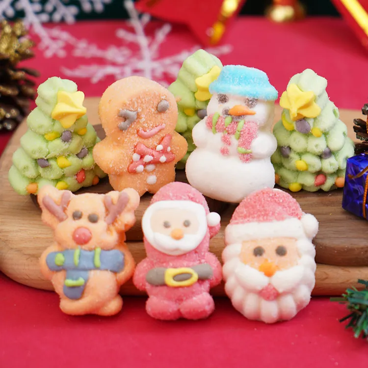 圣诞节棉花糖创意水果味硬糖棒棒糖雪人圣诞树卡通造型棉花棒棒糖