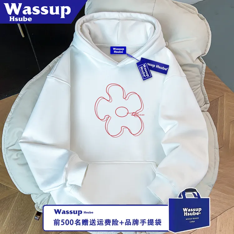 WASSUP HSUBE休闲百搭潮流宽松印花艺术小花长袖秋冬卫衣情侣上衣