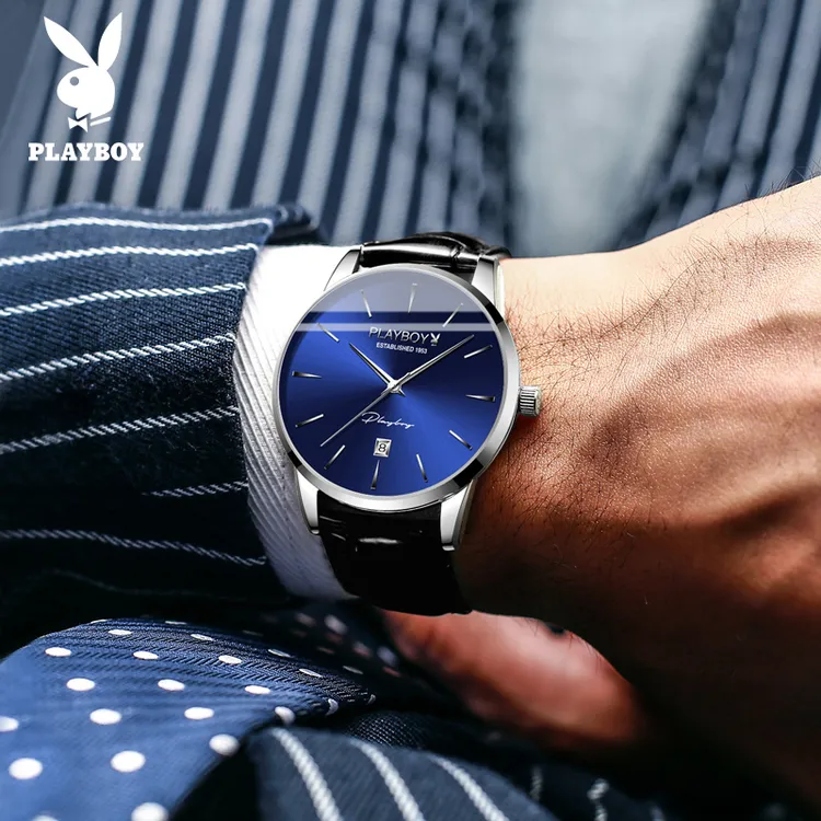 花花公子2025新款男士手表男机械表男全自动超薄真皮带瑞士认证潮