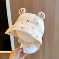 韩版婴儿帽子春秋季樱桃碎花灯芯绒护耳帽冬季女宝宝保暖帽防风