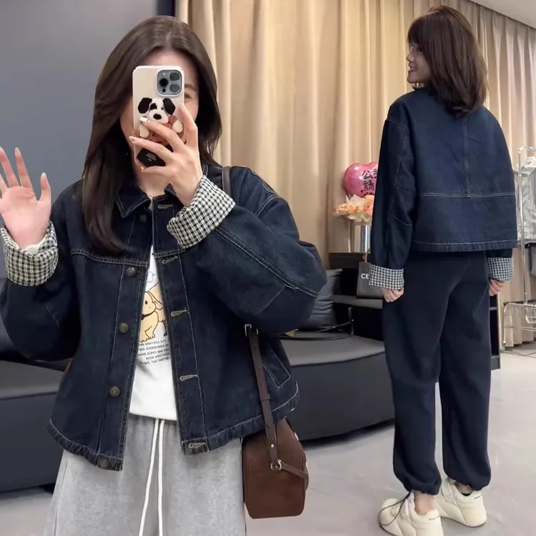 「不褪色面料」正品牛仔短外套女2025秋装新款休闲宽松加厚流行上衣