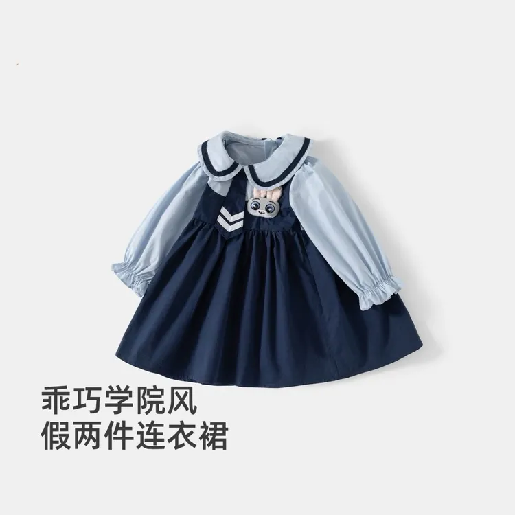 女童兔子警官连衣裙秋装新款洋气宝宝公主裙春秋季儿童学院风裙子