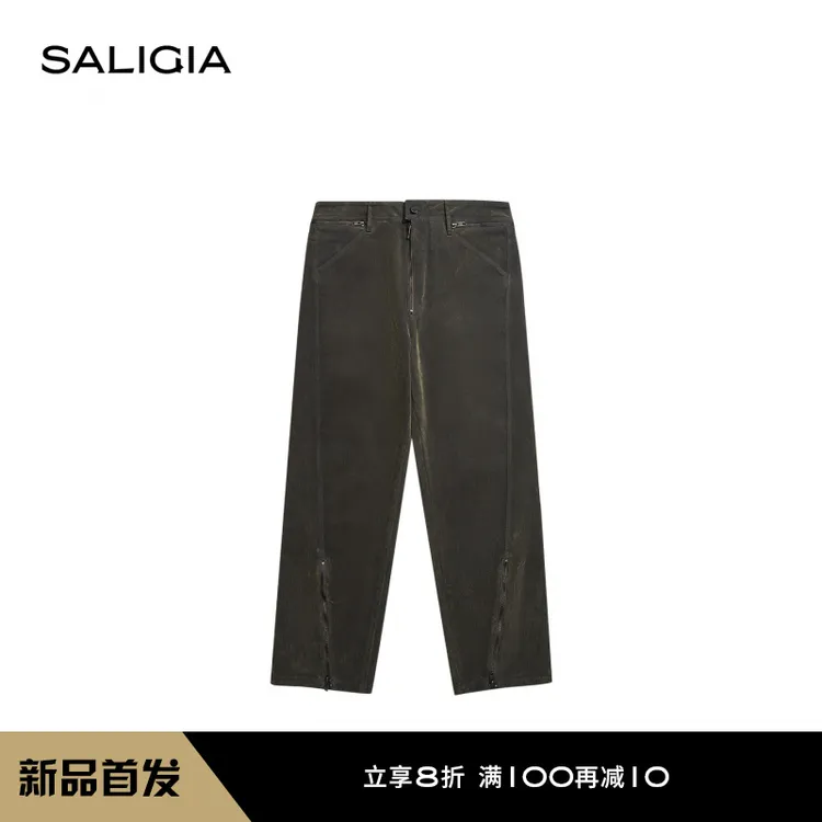【新品】SALIGIA窥视者流光绒面棉织物真牛皮革徽标牛仔弯刀长裤