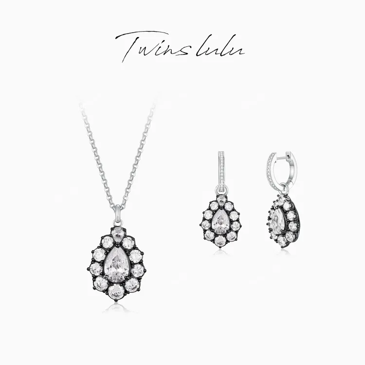 TWINSLULU【露滴】年货节小众简约高级感水滴形黑色项链TSJ7705