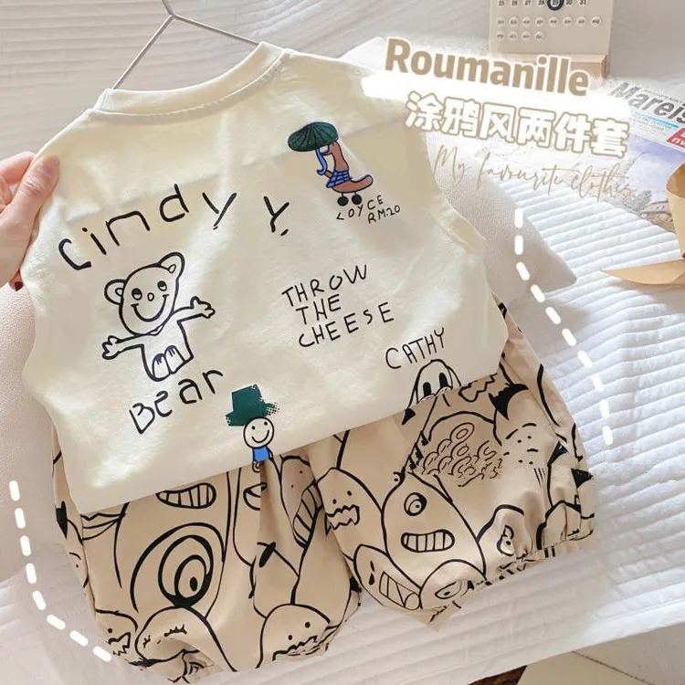 【棉质套装】男童夏季儿童婴儿背心薄款两件套宝宝夏季宽松无袖上衣