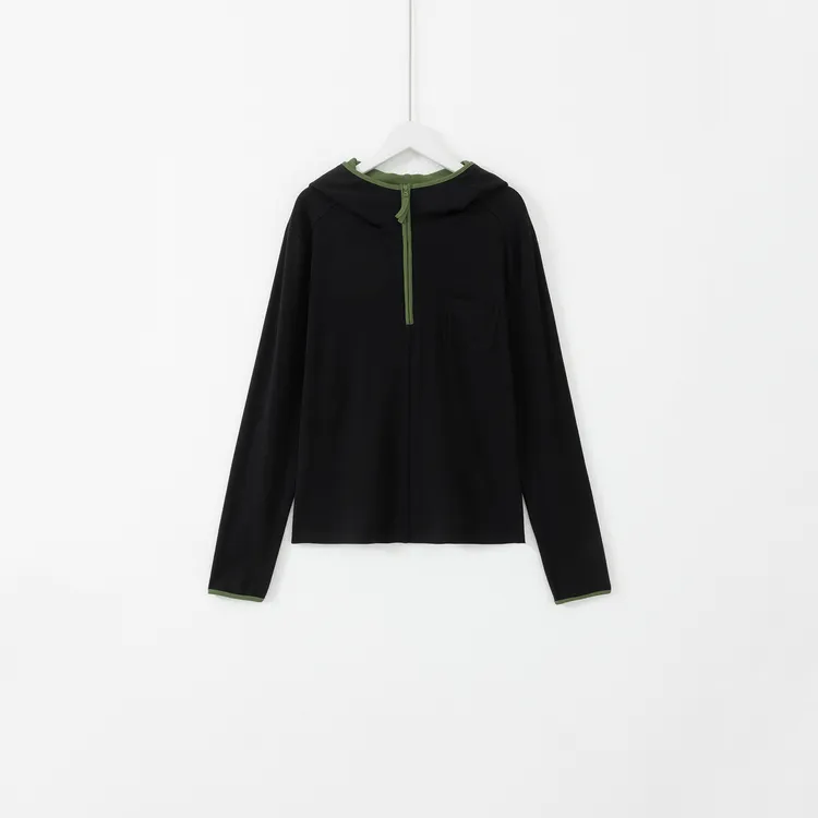 几里与麻 撞色高级感连帽打底衫 衣长58 胸围92 2103044