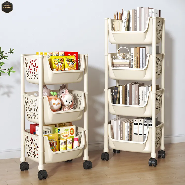 七家用置物架蔬菜架落地零食小推车多层收纳架子可移动放菜篮筐子