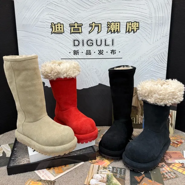 【迪古力】欧货磨砂皮羊毛厚底女2026冬新款保暖两穿中筒雪地靴兔