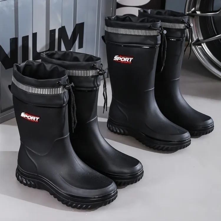 英式中筒雨鞋男士水鞋防臭潮流平底厚高筒雨靴胶鞋加棉防水厨房鞋