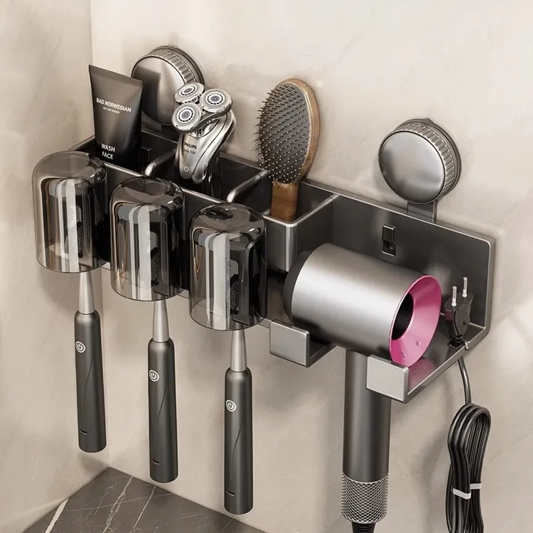吸盘牙刷置物架免打孔卫生间吹风机支架壁挂电动刷牙漱口杯架